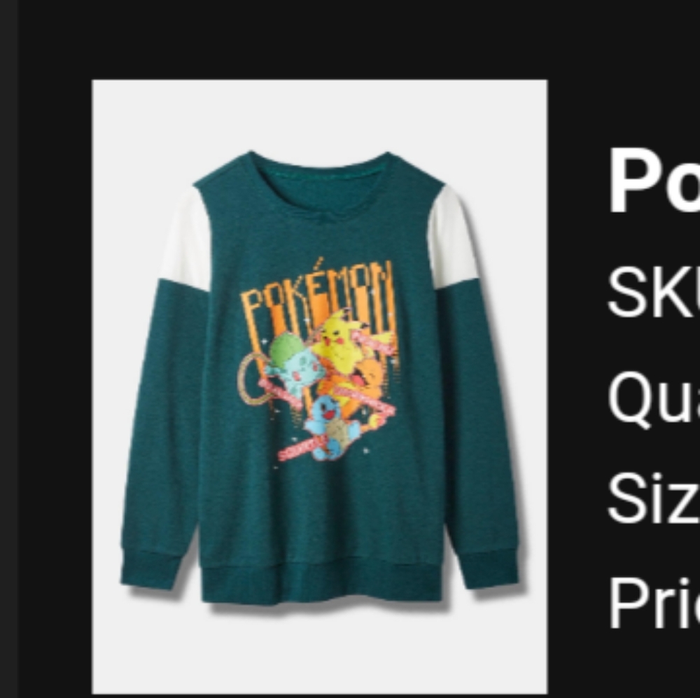 Torrid Pokemon sweatshirt